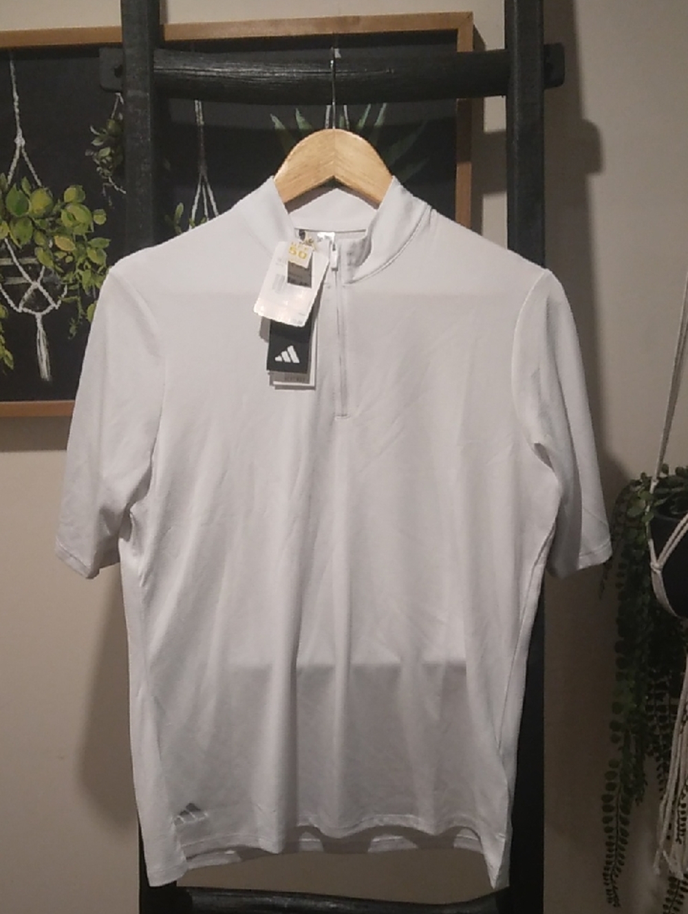 adidas Men’s White Short-Sleeve Quarter-Zip Athletic Polo